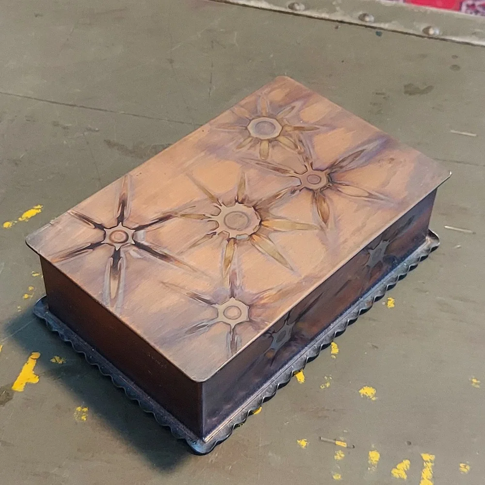 Vintage Copper Starburst Trinket Box Celestial Sunburst Scalloped Base 5.5in